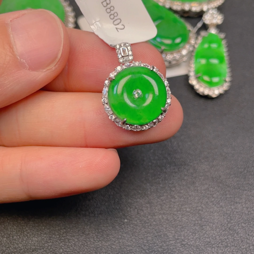 吊坠(不含链)银S925镶嵌翡翠