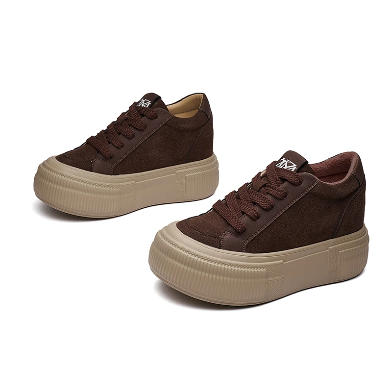 增高8.5CM 2025年新款系带娃娃头板鞋厚底内增高小个子女鞋D838