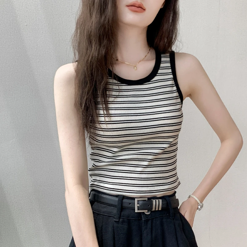 歌倍尚撞色条纹吊带背心女2025夏季新款遮副乳内搭打底衫无袖上衣