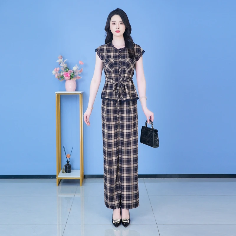 【SJYH1592】夏季新款套装裤两件套时尚优雅减龄洋气套装