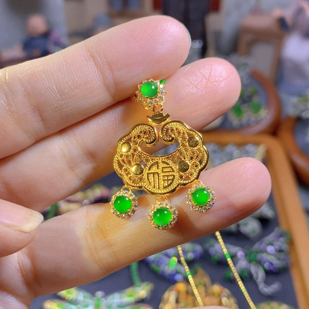 吊坠(不含链)银S925镶嵌翡翠