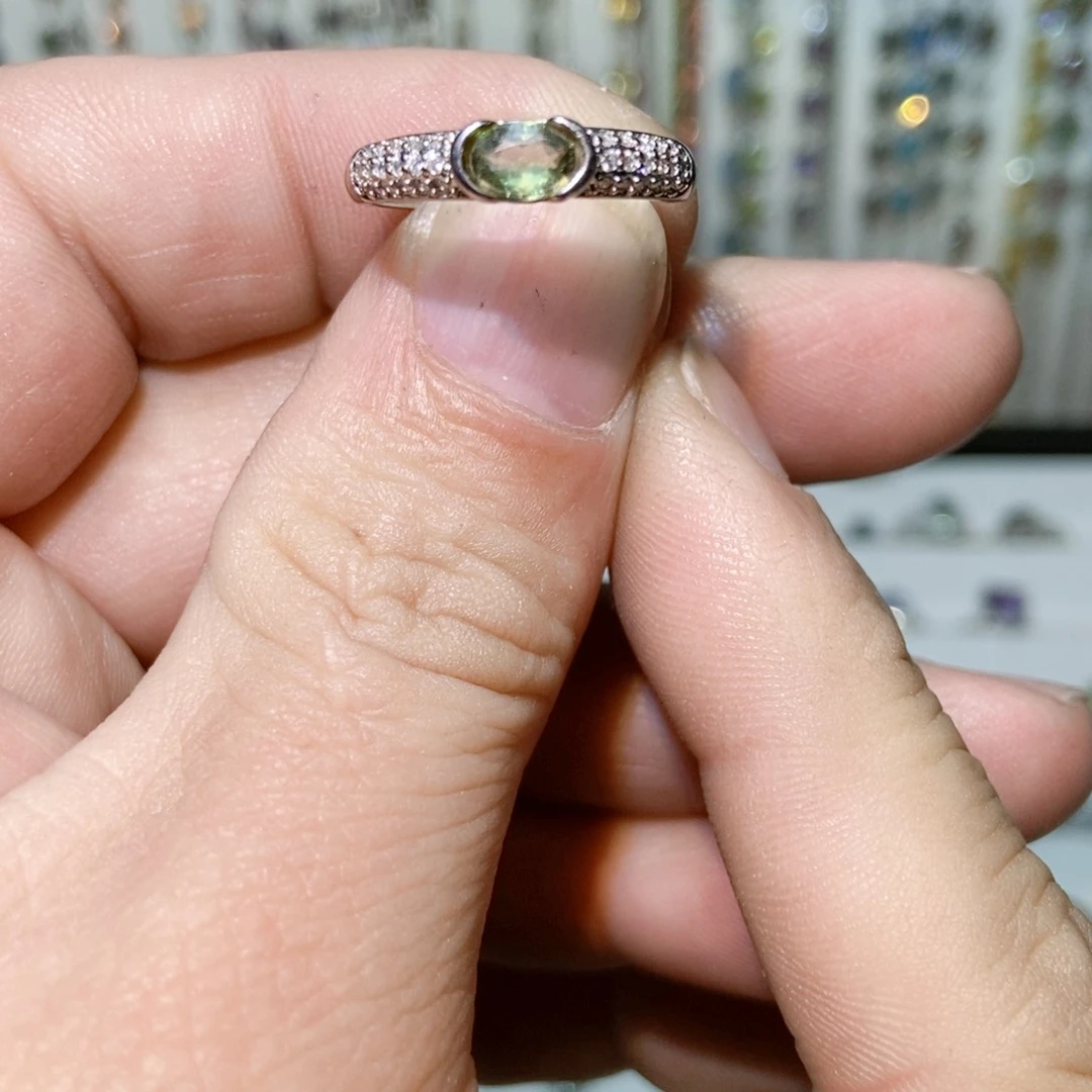 绿水晶戒指银S925镶嵌