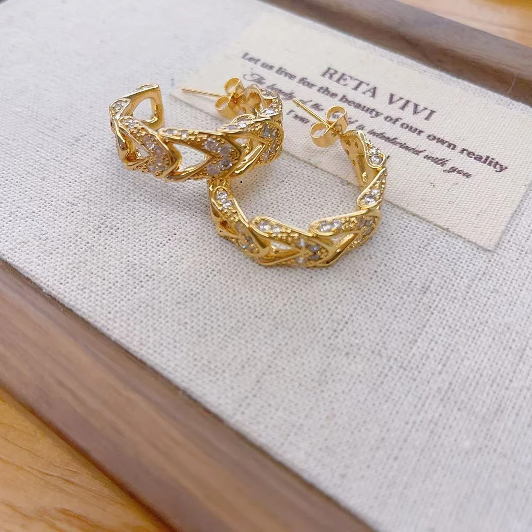 铜合金耳饰 【CH原单】向左转向右转镶钻箭头耳饰耳圈E117