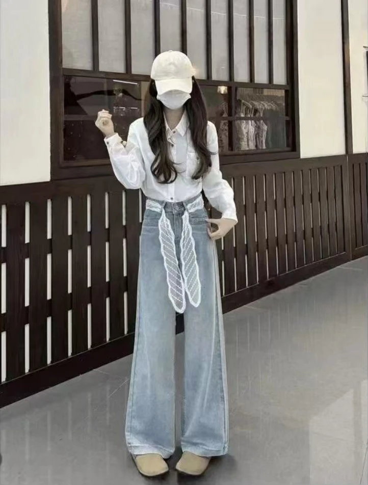 【夏季面膜裤】莱赛尔垂感阔腿牛仔裤女2025夏新款高腰宽松显瘦直筒