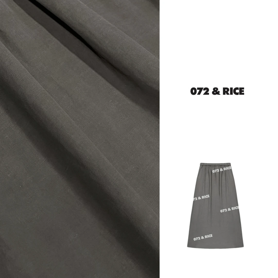 072 & RICE【雾灰裙】亚麻 夏季休闲松紧腰半身裙 32NB353