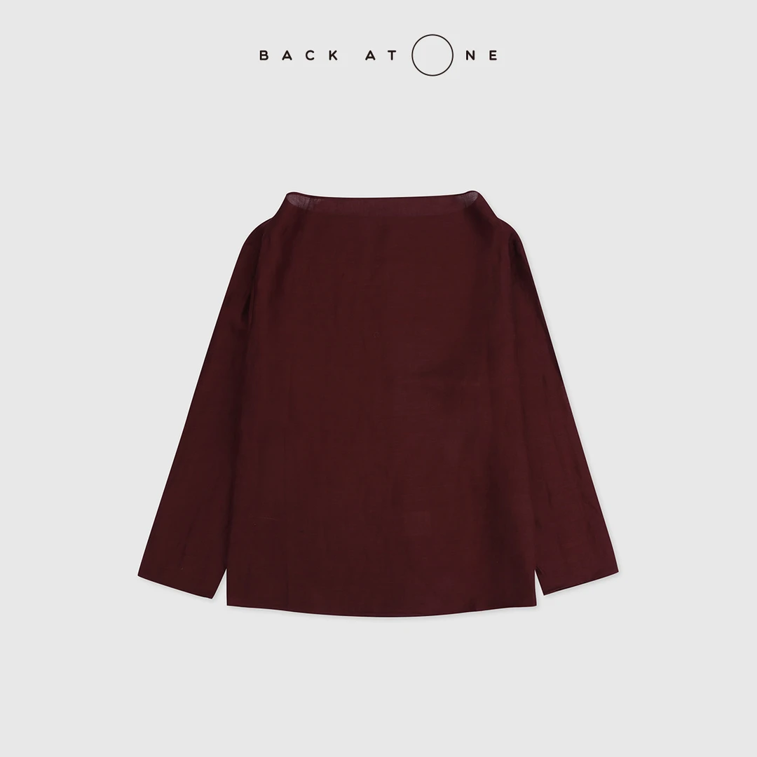 BackAtOne  “红酒女神”优雅微荡领红色一字领上衣 BFS-1BB058B-K