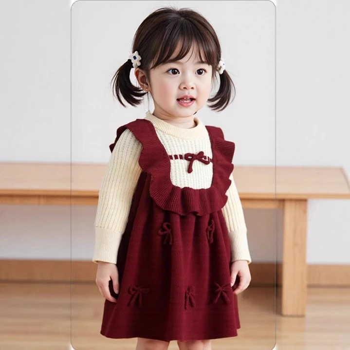 女童针织连衣裙2025新款儿童秋冬女孩洋气公主裙毛衣裙长袖荷叶裙