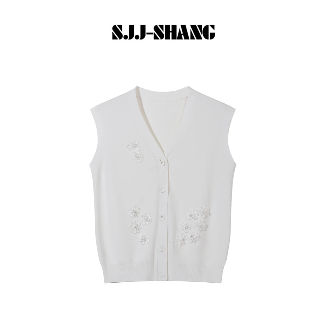 SJJ-SHANG【珠花马甲】25ss新品手工缝制珠花柔软设计马甲q134635p