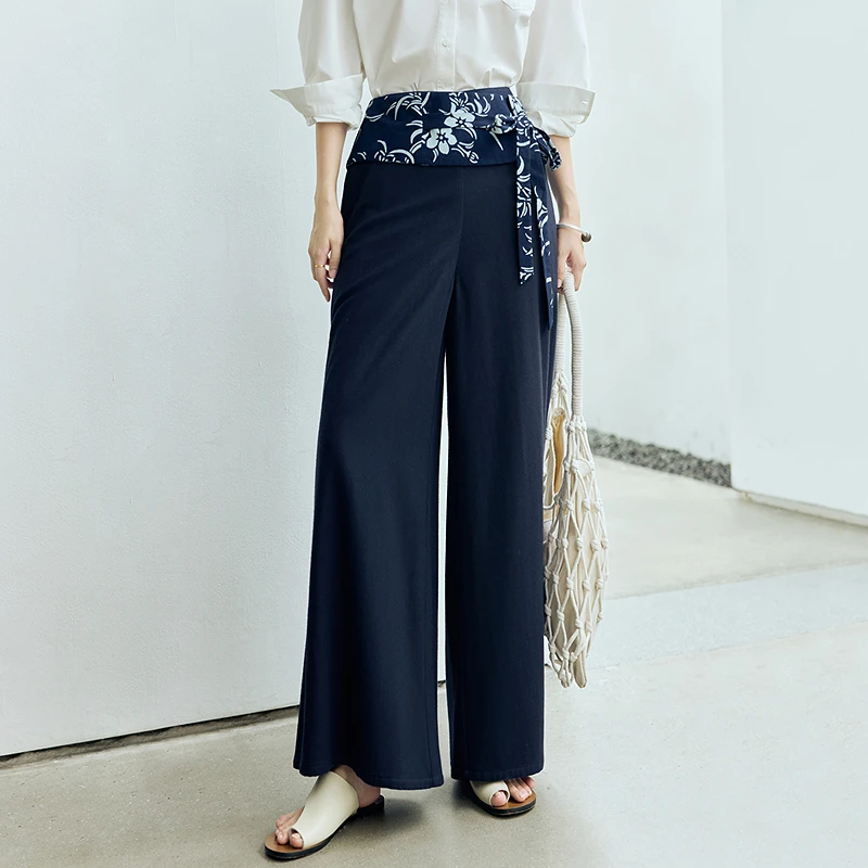 生活在左绵羊毛混纺配纯棉腰封蓝印花布新品阔腿裤女1961276