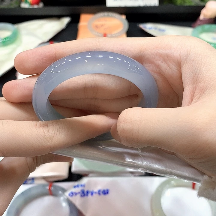 翡翠未镶嵌手镯蓝紫底翡翠手镯50.4正圈