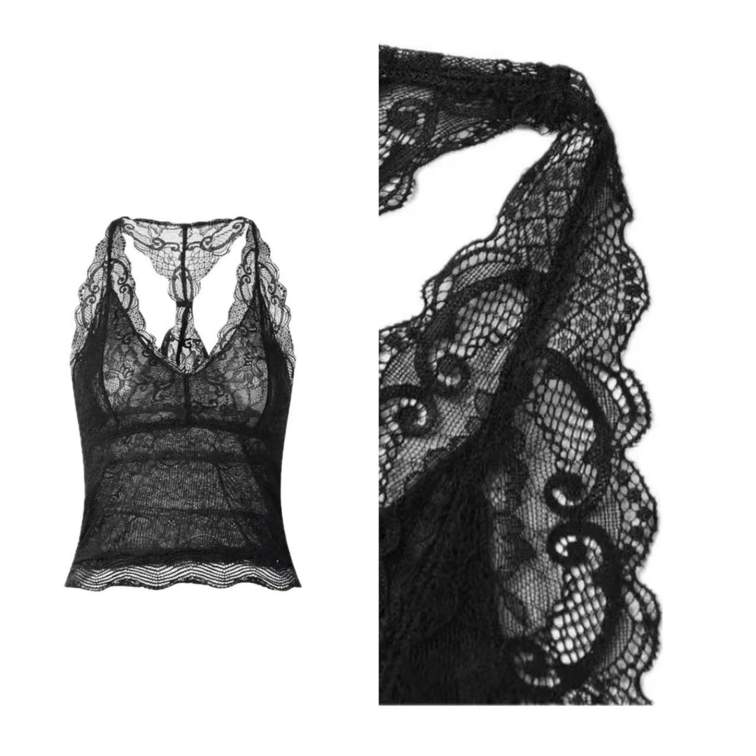 【梦境】高级透视感低V领修身性感复古蕾丝叠穿背心