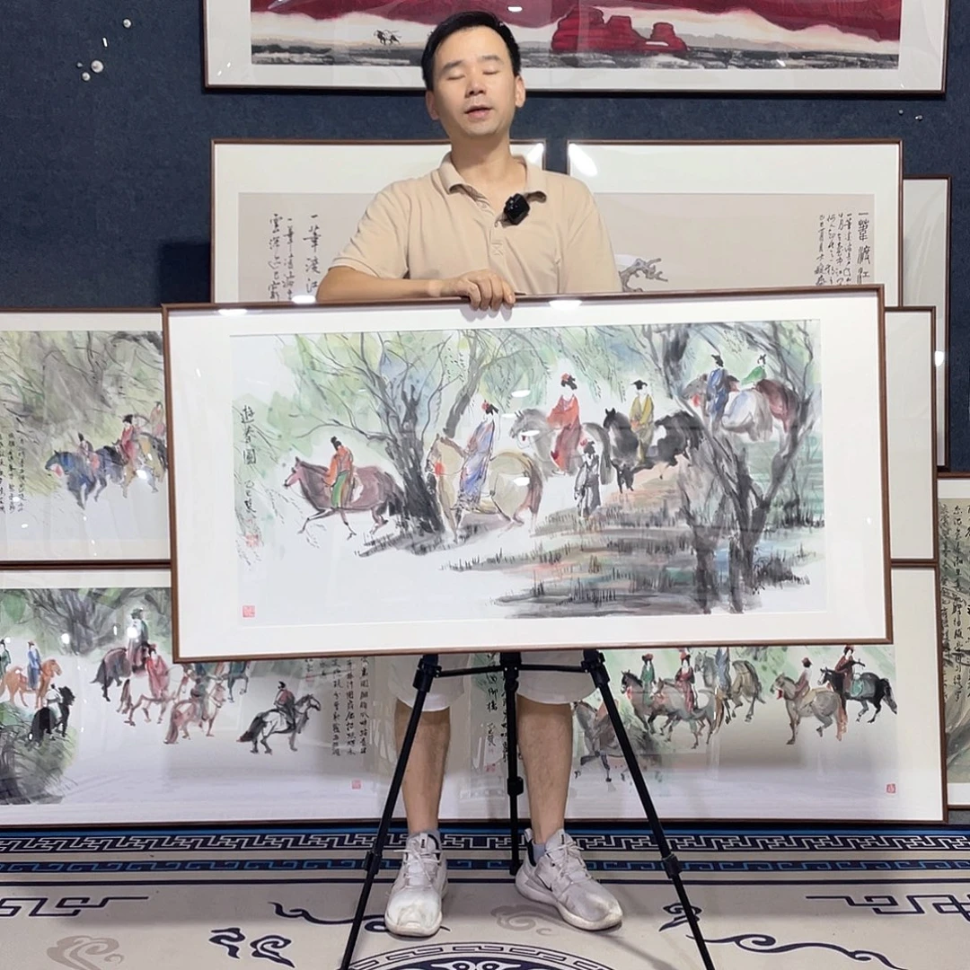 国画手绘画作品带框60/120