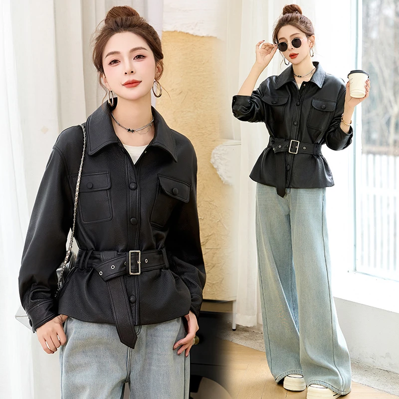 仿真纹理面料皮衣2025季新款通勤街头短外套三八妇女节洋气服装女