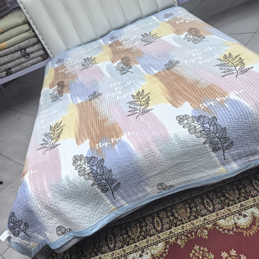 加绒宽边床盖《花开落叶》2米✕2.3米