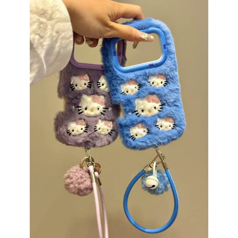 甜美可爱毛绒刺绣粉蝴蝶结猫咪适用于iphone17promax苹果16手机壳