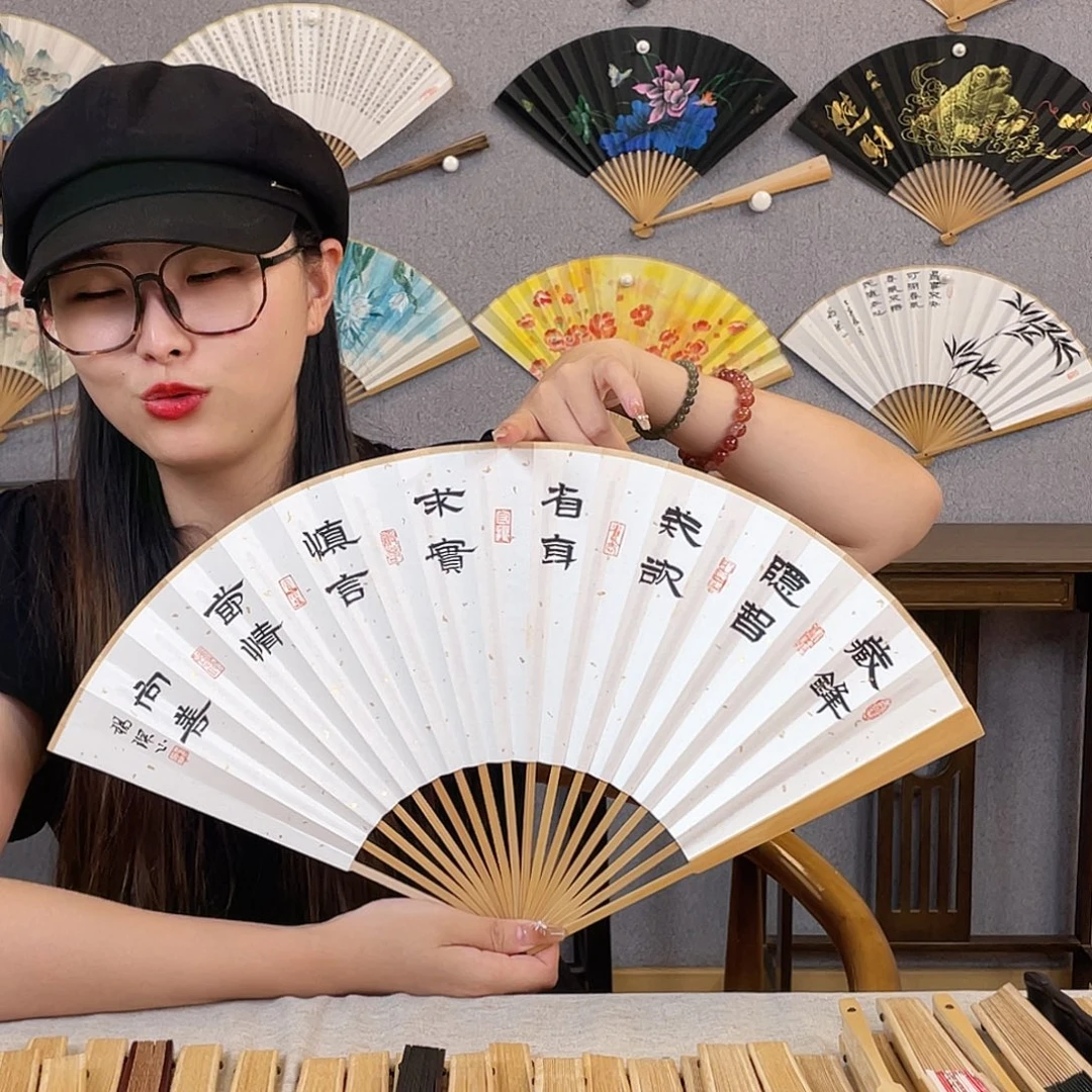 国画95寸玉竹-纯手绘-文玩扇骨（默认粘好）藏锋