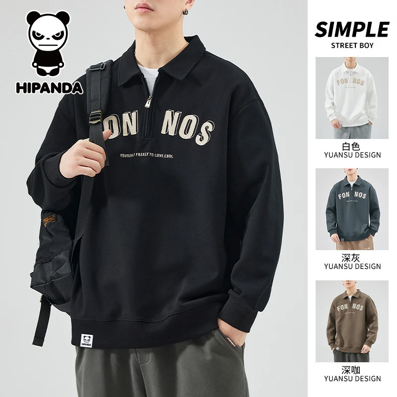 HiPanda你好熊猫轻奢男装卫衣半拉链秋季潮牌休闲印花长袖打底衫