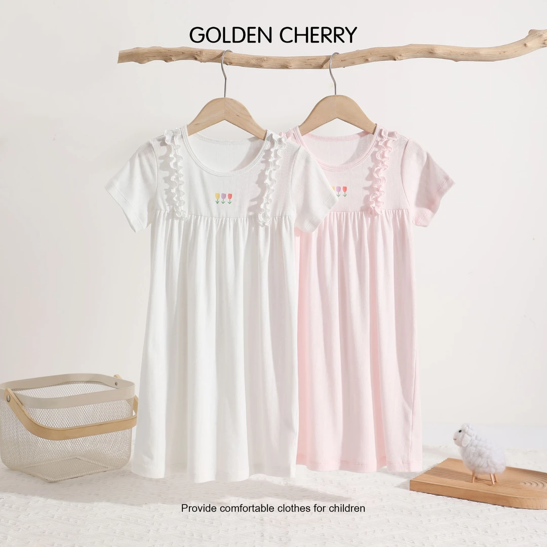 【Golden cherry】儿童三朵花蕾丝边洋气睡衣裙A010C