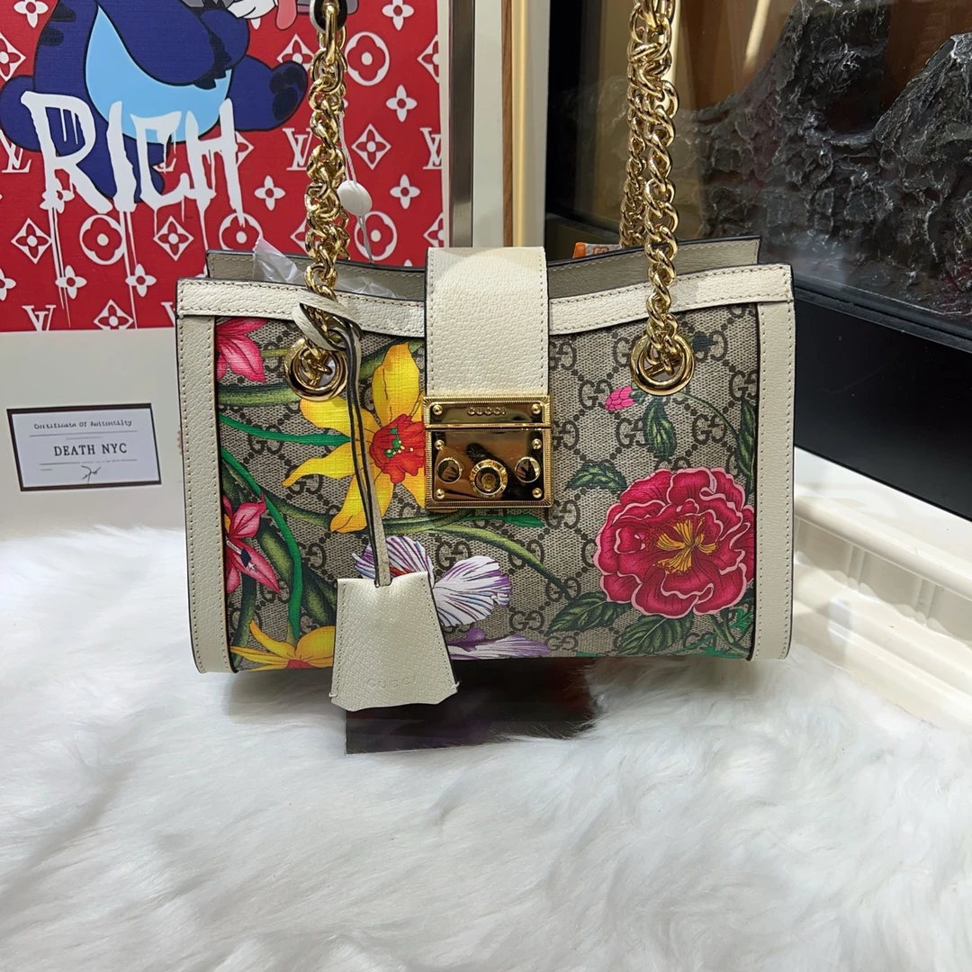 95新 GUCCI/古驰 古驰花卉padlock斜挎包 cj3443