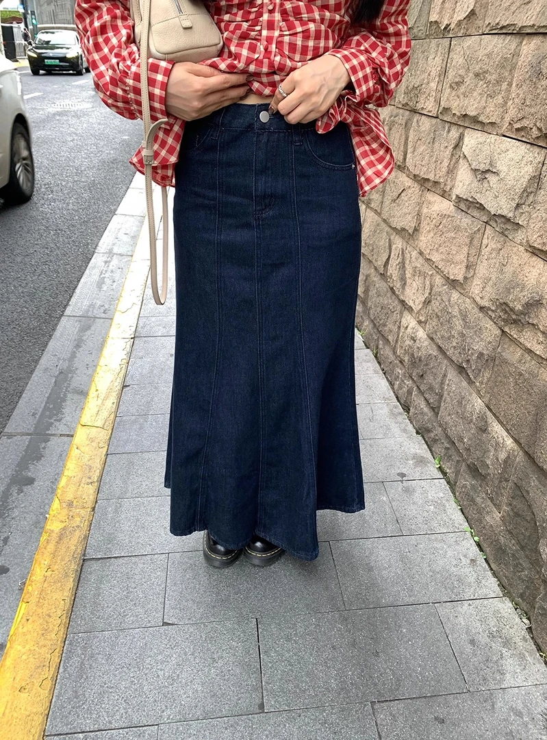 ONEXH·2025秋季复古高腰显瘦鱼尾牛仔裙女韩系百搭a字裙中长裙