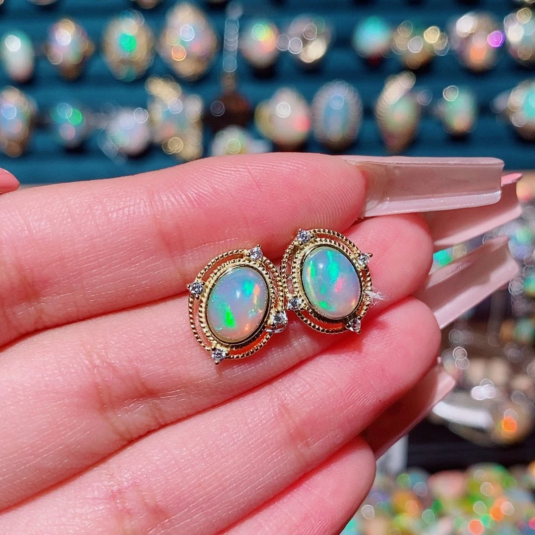 欧泊银S925镶嵌耳饰