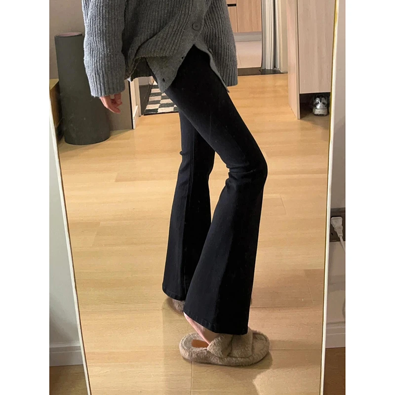 黑色微喇叭牛仔裤女高腰2025春秋新款显瘦弹力修身马蹄裤加绒裤子