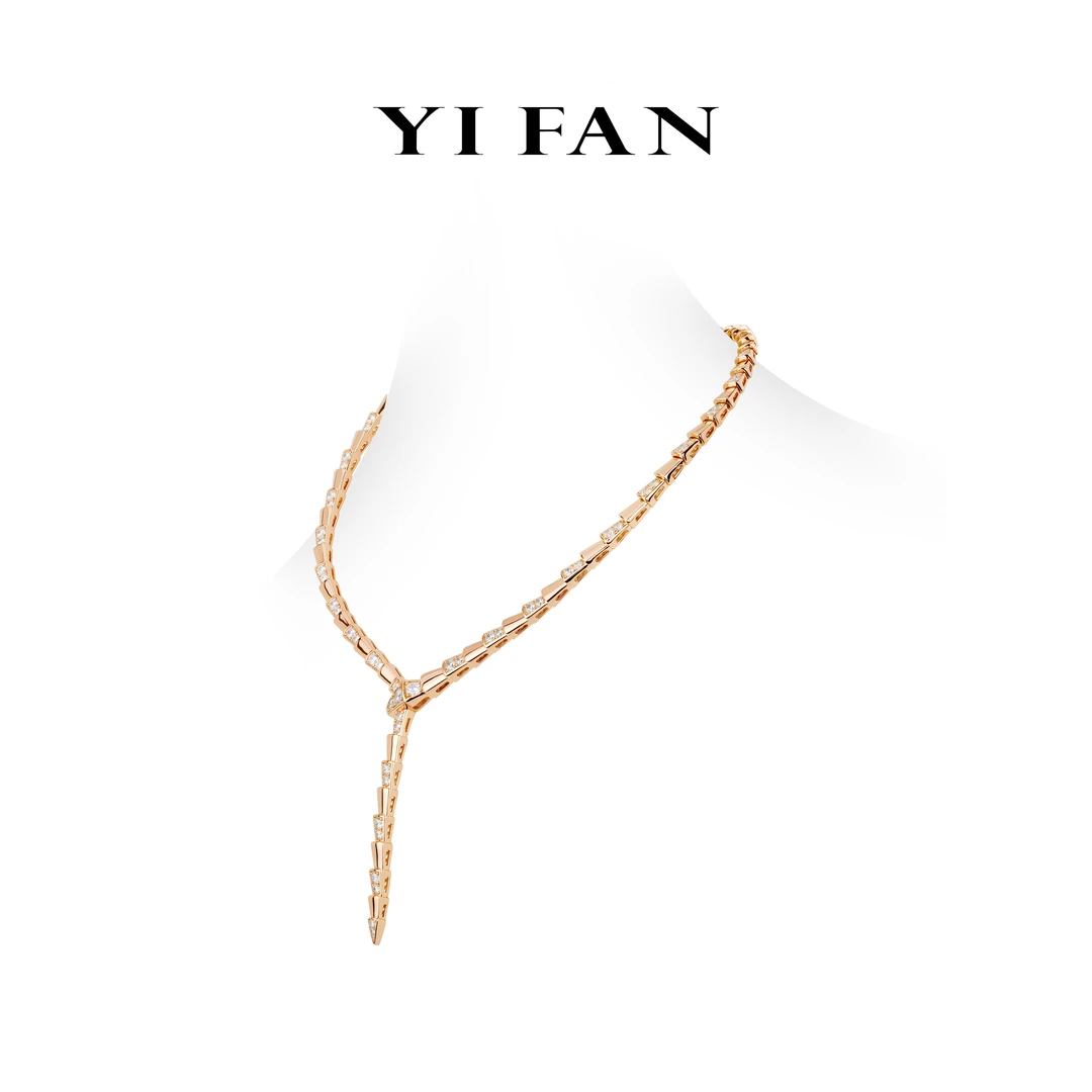 坠链均925银合成锆石 20686-香槟金满钻灵蛇豪镶百搭项链