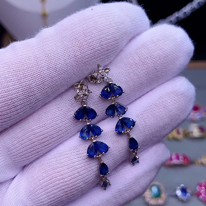 耳饰银S925镶嵌蓝宝石