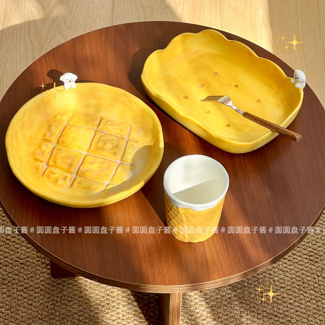 菠萝包小狗釉下彩陶瓷餐具可爱一人食下午茶盘
