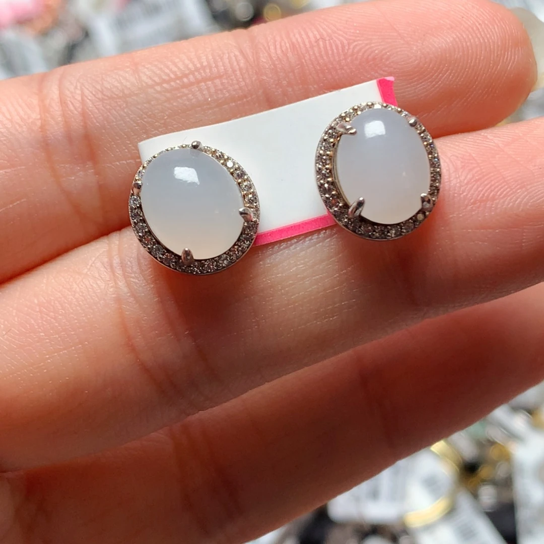 翡翠戒指银S925镶嵌天然翡翠耳饰