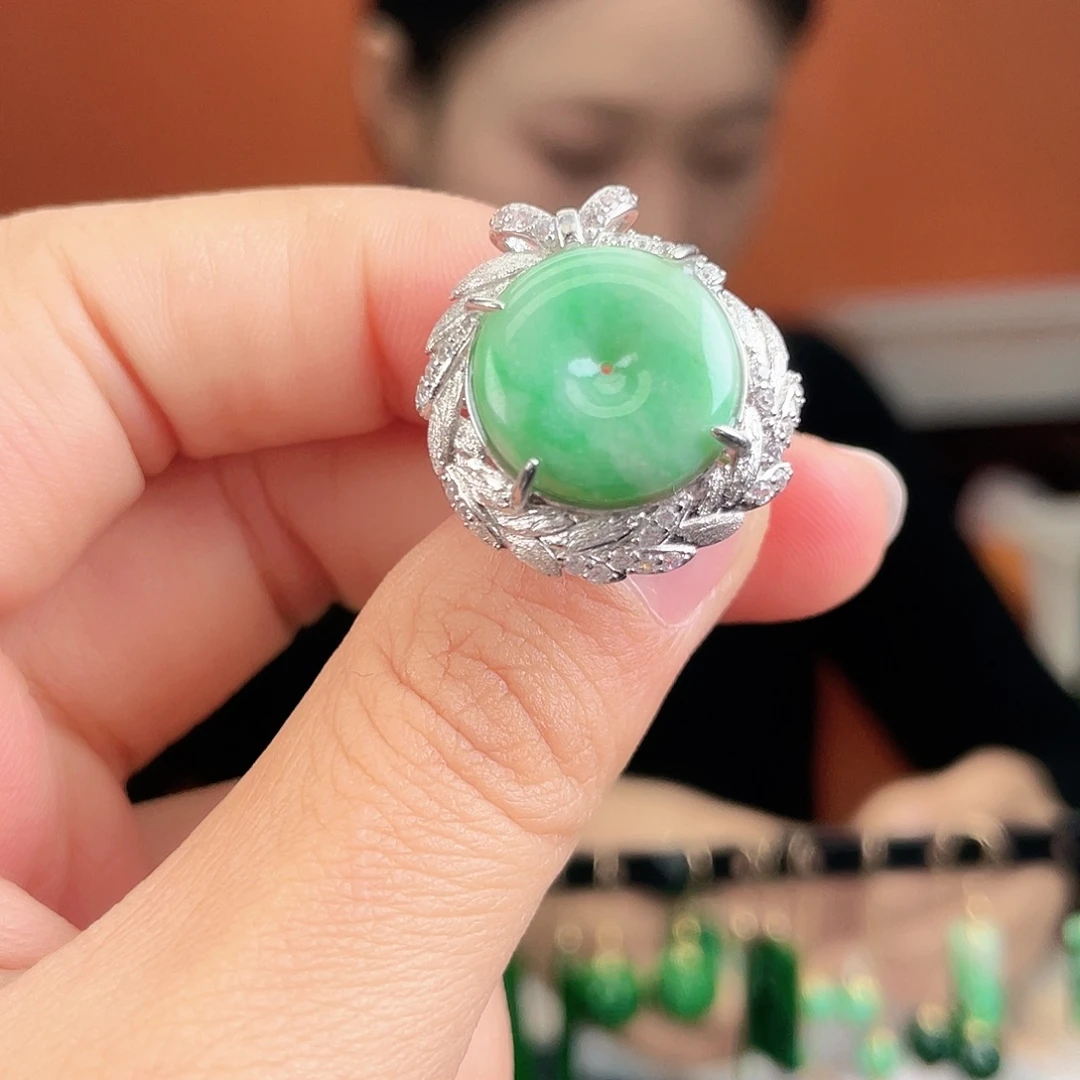 翡翠银S925镶嵌耳饰