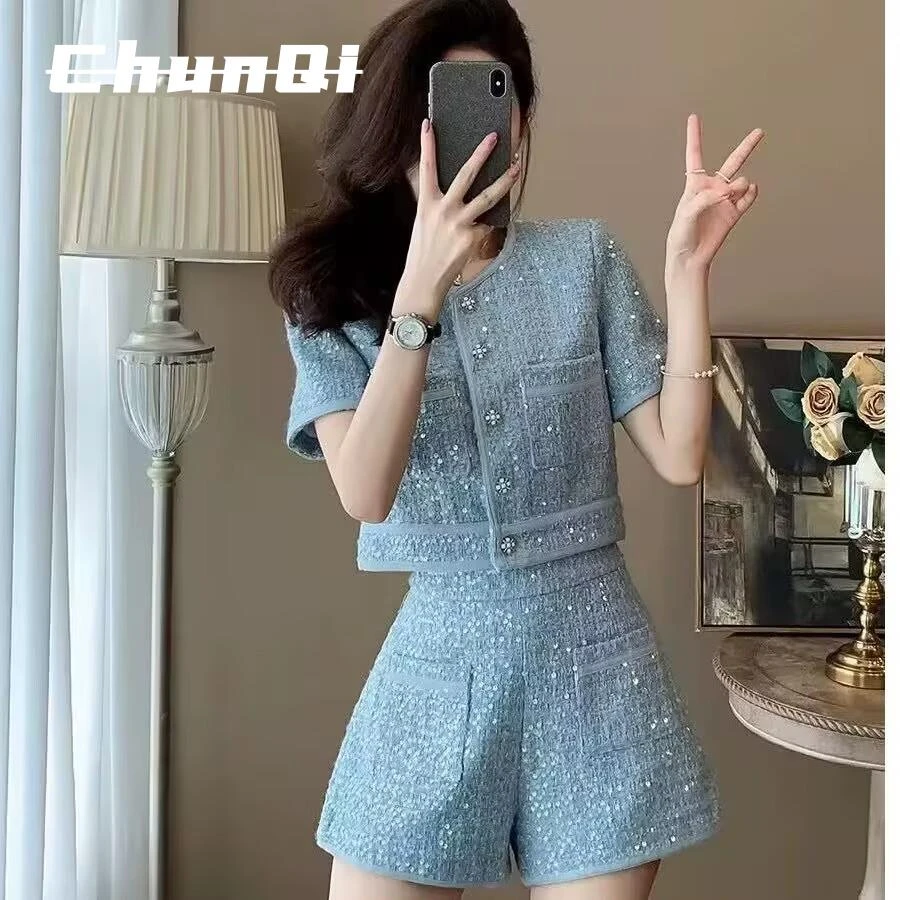 淳启小香风高级感时尚两件套夏季减龄洋气小外套休闲高腰短裤套装