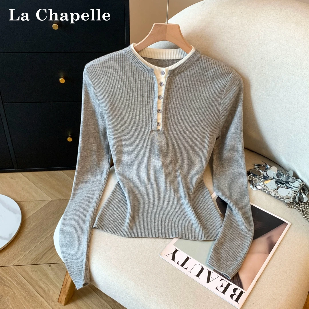 拉夏贝尔针织打底衫女秋季内搭2025年新款设计感小众时尚百搭上衣