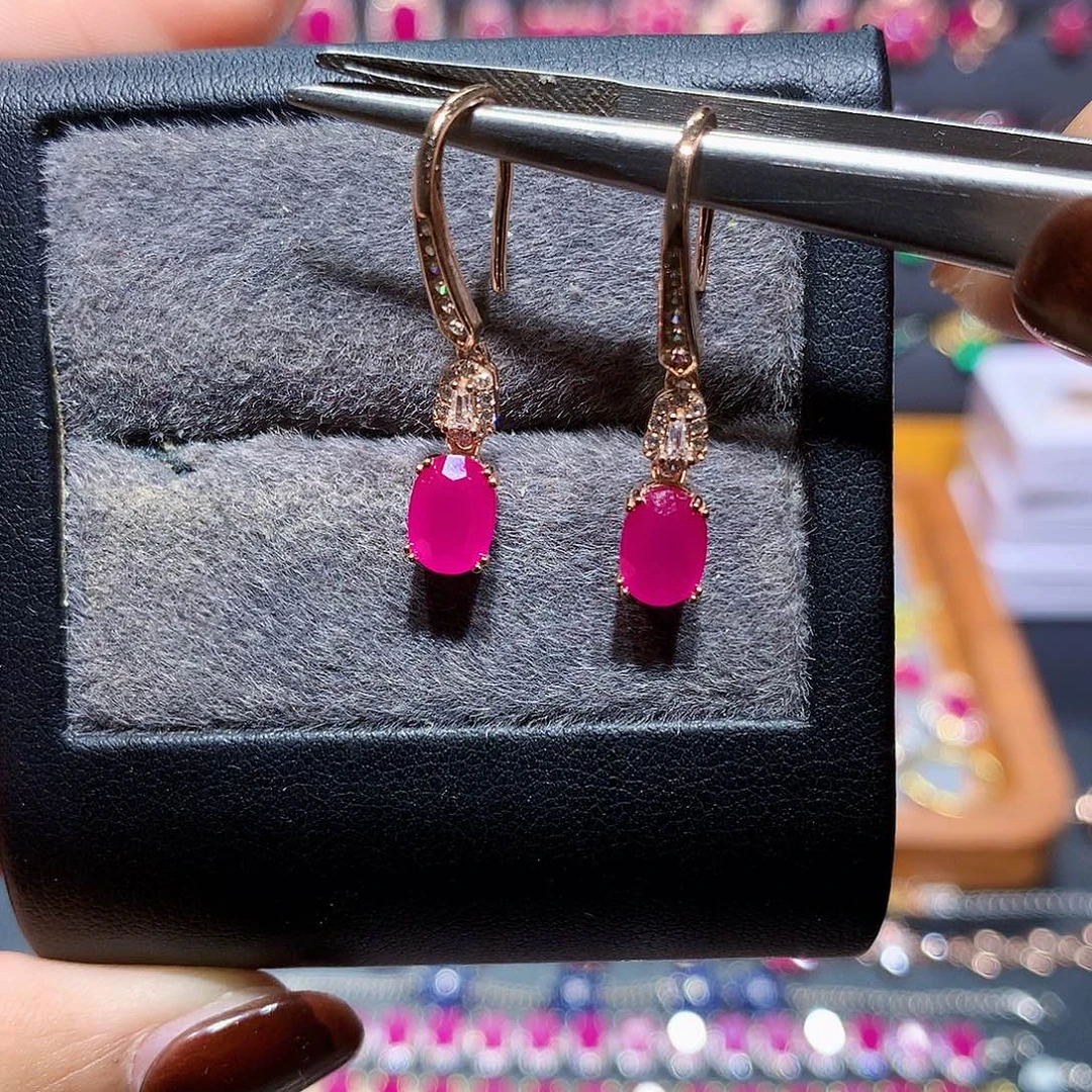 耳饰银S925镶嵌红宝石