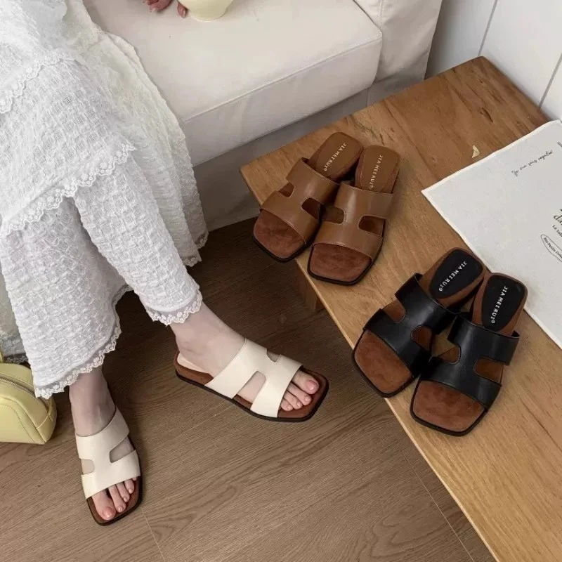 法式厚底坡跟增高跟凉拖鞋女夏外穿2025新款配裙子沙滩一字拖凉鞋