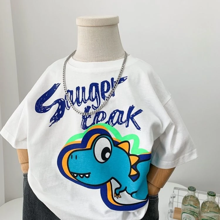 夏季儿童恐龙印花短袖T恤男童潮款宝宝半袖上衣小童夏装百搭洋气