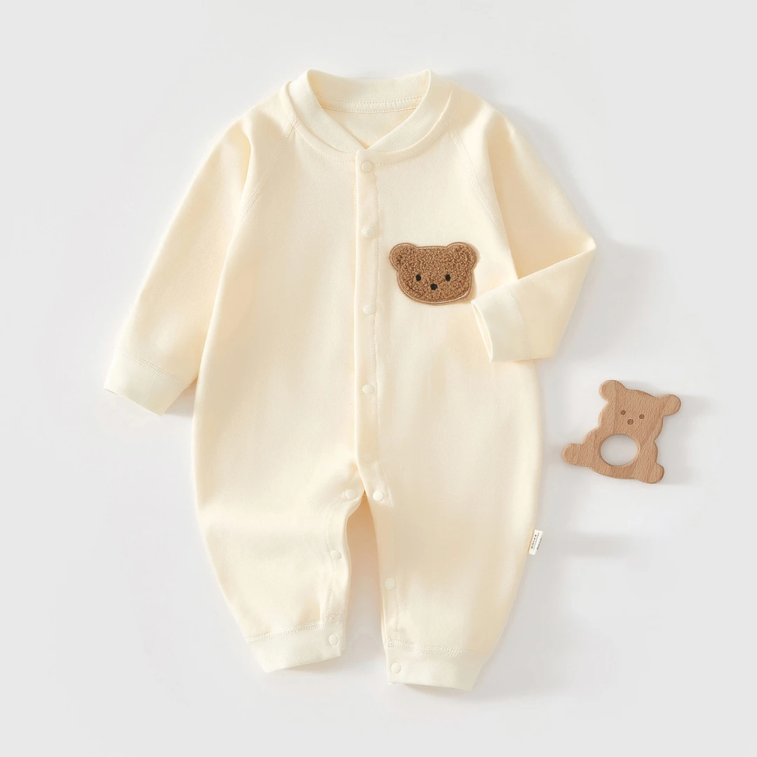婴儿连体衣春秋新款无骨纯棉长袖睡衣新生儿哈衣爬服宝宝打底内衣