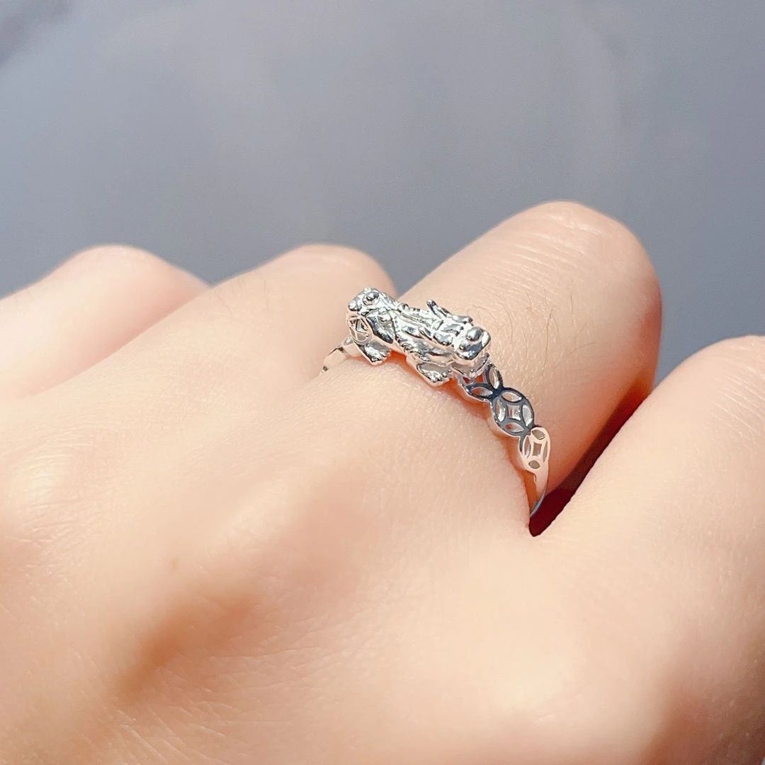 足银戒指 足银990貔貅戒指招财转运个性指环活口戒男女纯银