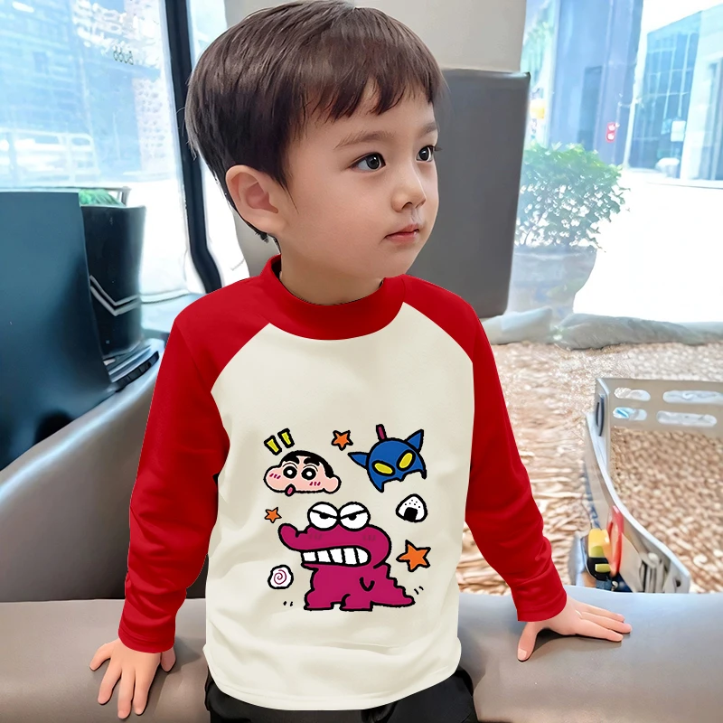 德绒儿童长袖T恤秋冬装男童新款插肩上衣打底宝宝奥特曼衣服外穿