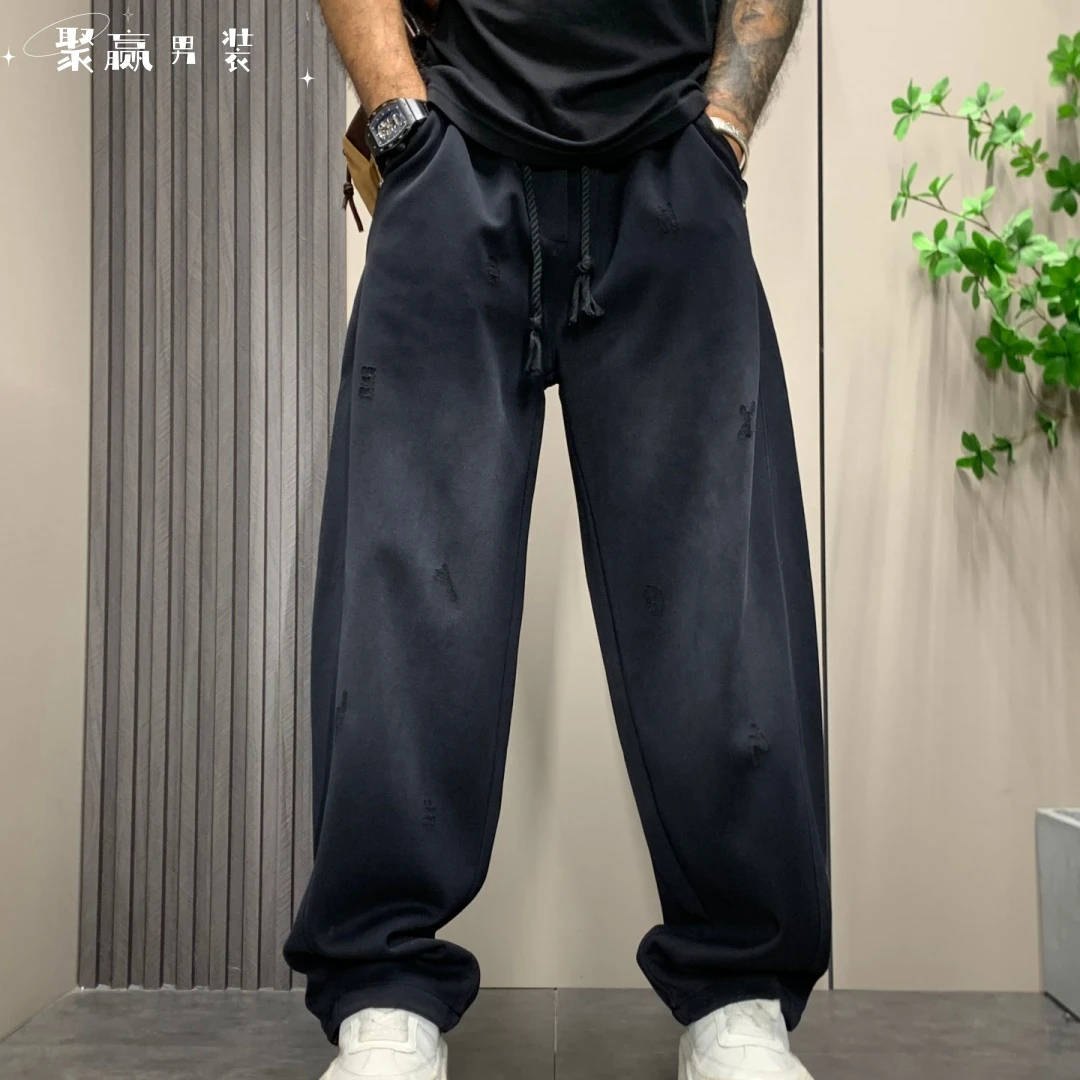 新款秋季卫裤字母装饰阔腿宽松直筒休闲长裤子春秋冬运动百搭