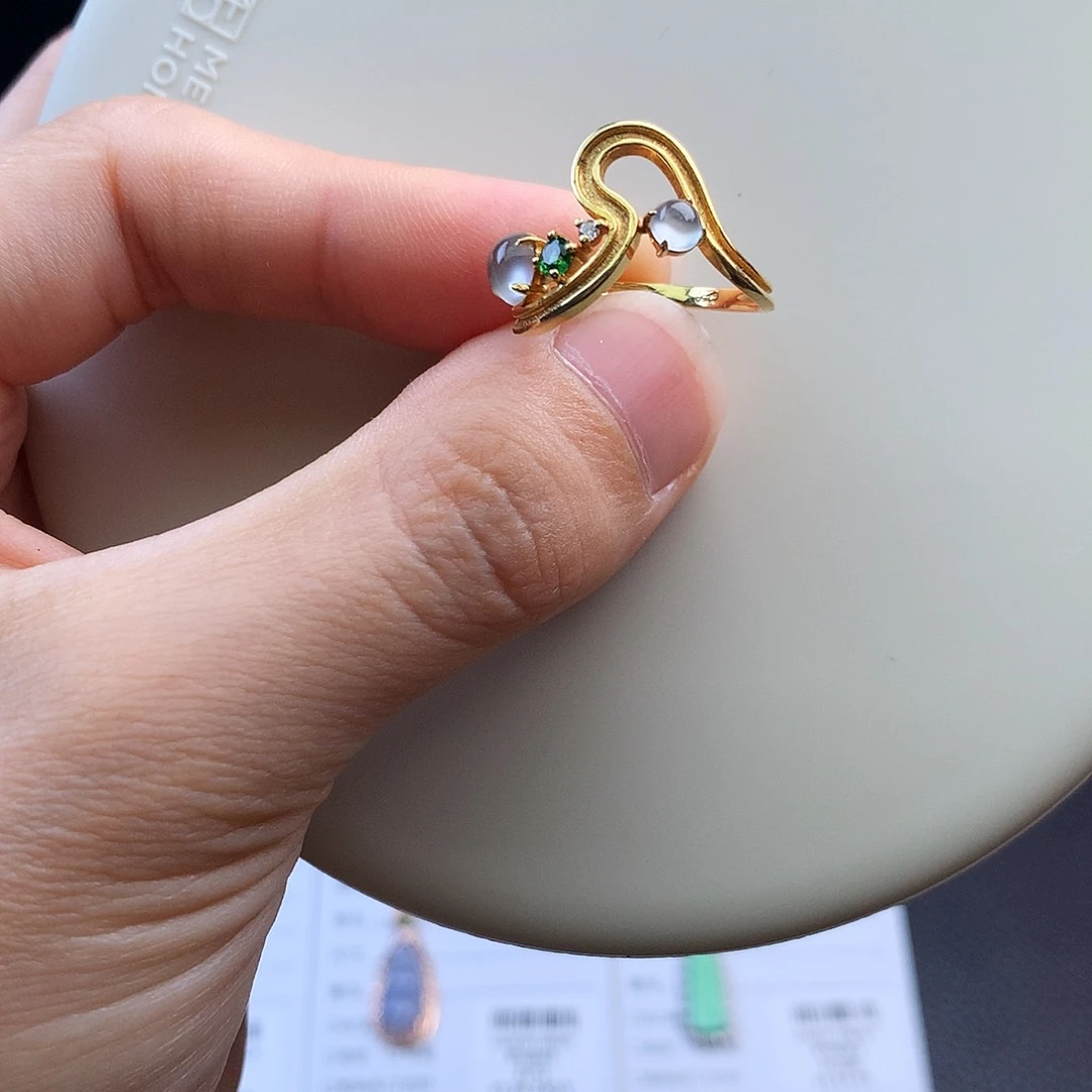 翡翠18K金镶嵌挂件48小时鉴赏期  个性炸光戒指