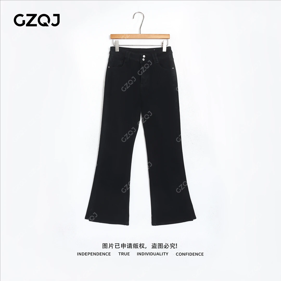 老琴私服【微喇黑牛】加绒时尚高腰显瘦牛仔裤女冬喇叭裤子98794