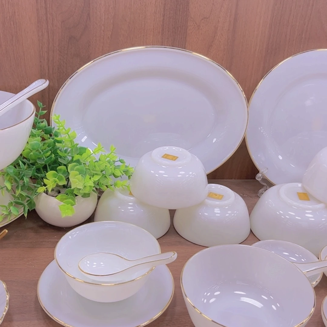 45%以上骨粉骨瓷纯白玉瓷单拍碗盘组合