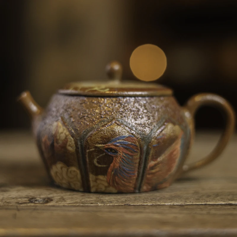 【小田甄陶】敦煌凤图-观羽柴烧-壶-150ml（观羽0439）