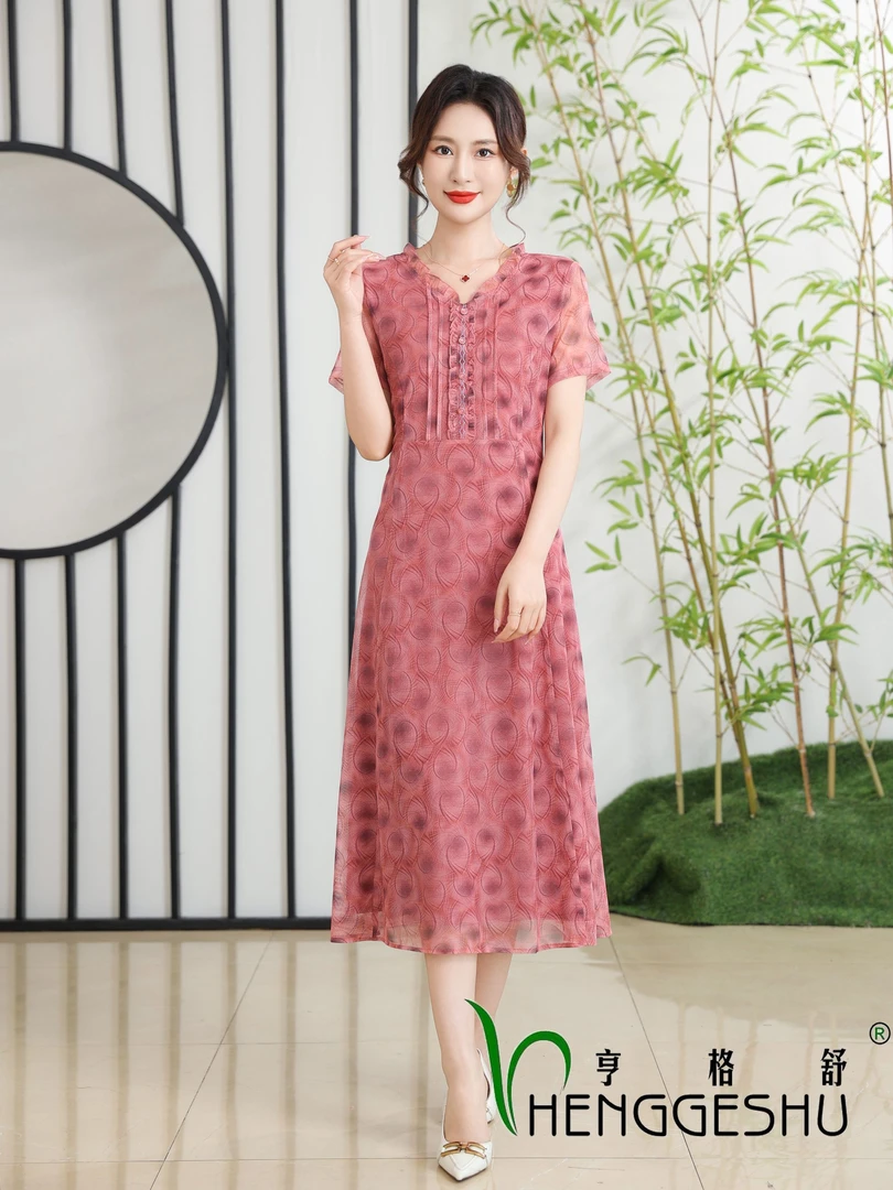 气质妈妈夏装连衣裙新款复古时尚洋气高贵显瘦中长款裙女