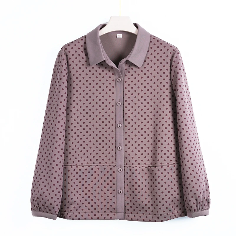 中老年人春秋长袖厚衬衫妈妈奶奶装单层休闲外套百搭上衣25-152款