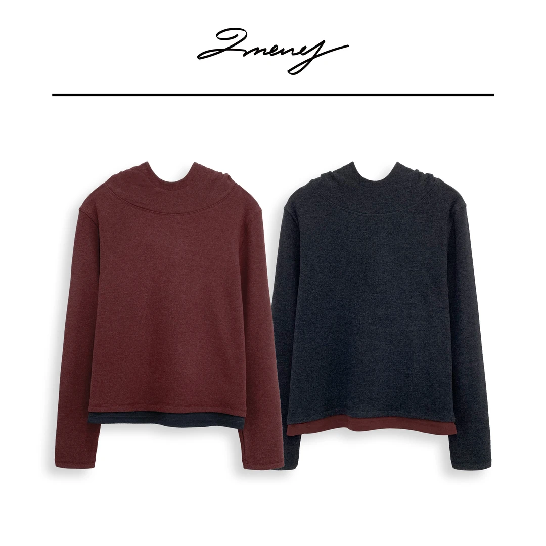 LMENY【清】至简小调~拼色连帽设计感显瘦长袖假两件卫衣24DL001