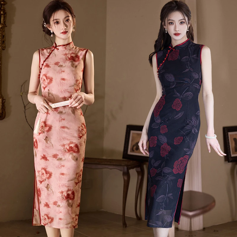 2025年新款夏季复古文艺气质优雅改良无袖新中式国风连衣裙