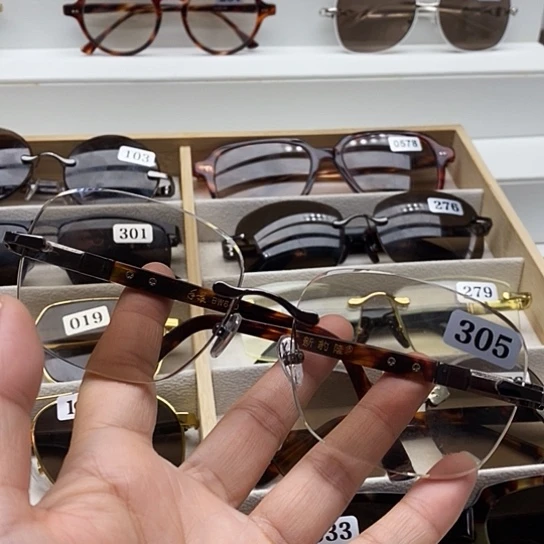 无框款纯天然石头水晶眼镜