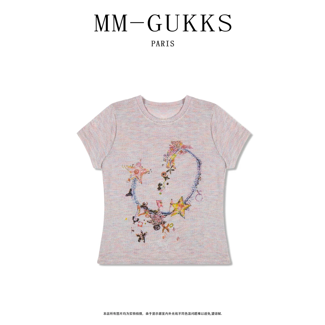 明明GUKKS『夏日星落』夏季薄款碎花甜酷修身显瘦短袖T恤女设计师